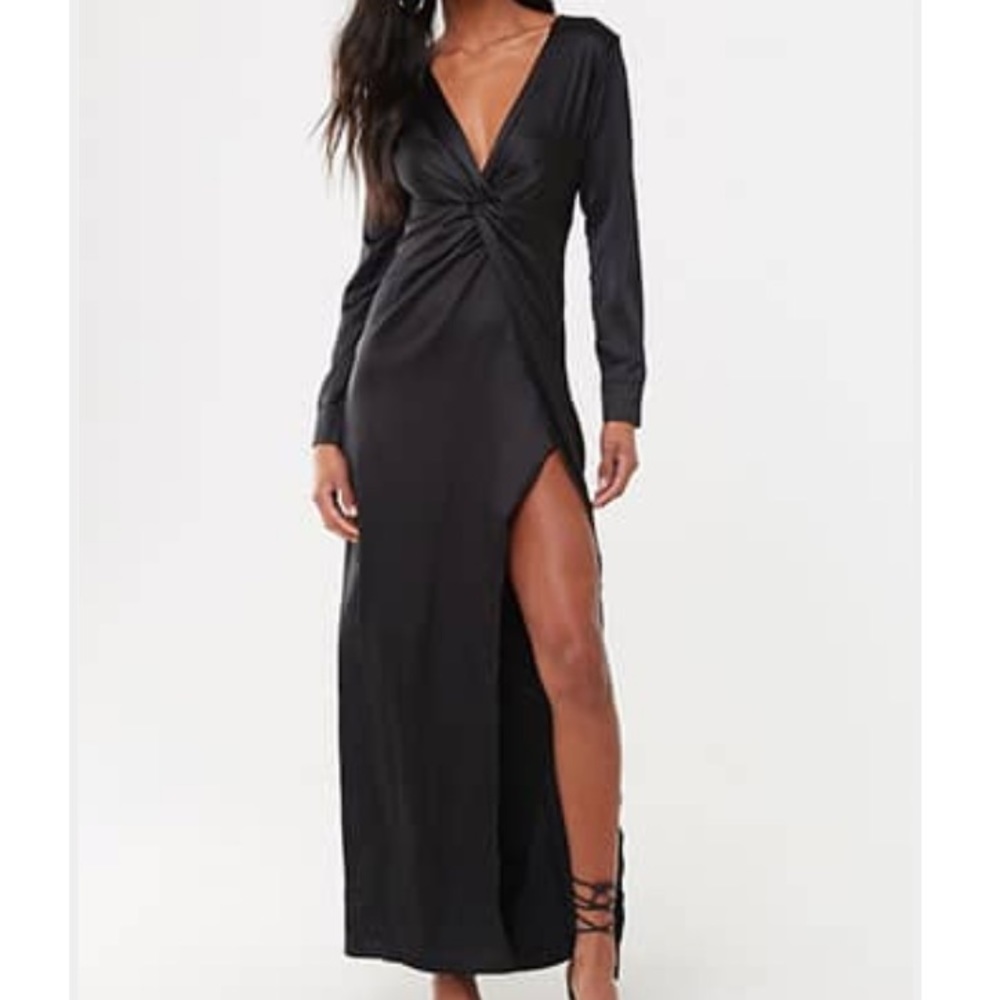 Knotted silk black maxi dress